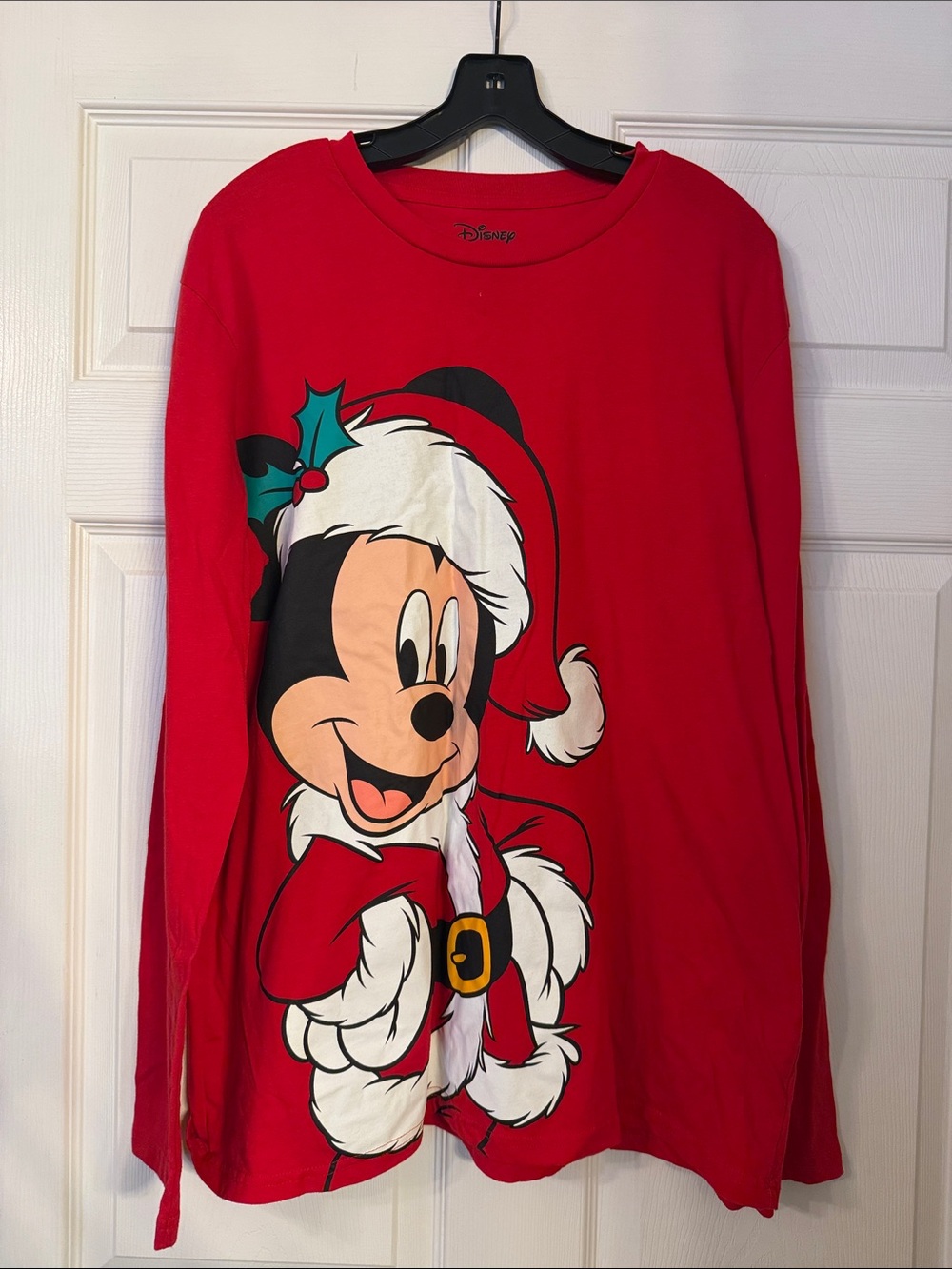 Disney Red Mickey Mouse Santa Long Sleeve Tee